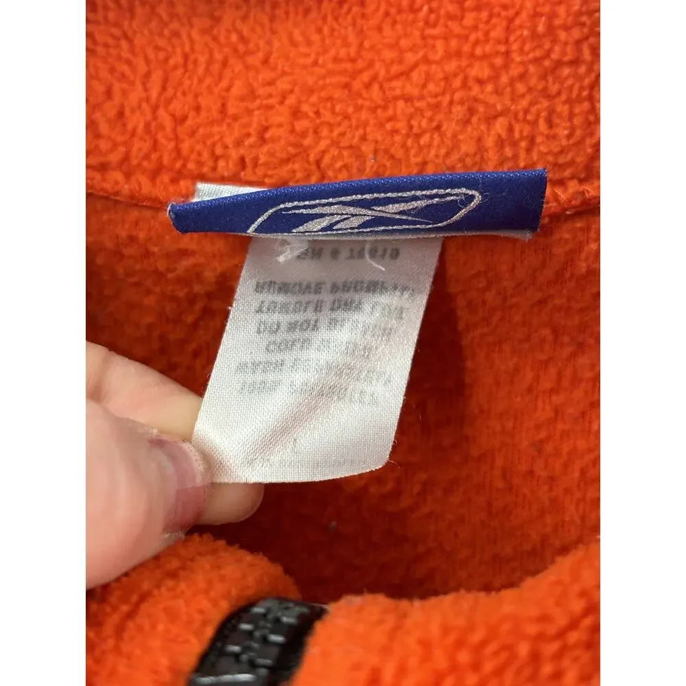 Vintage Reebok Jacket Mens Large Orange Fleece 1/4 Zip Pullover Retro Pockets